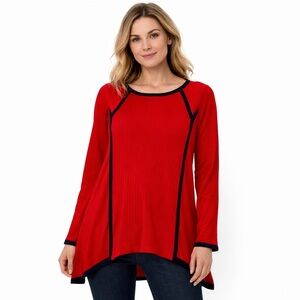 MING Red Black Tunic Sweater Top – Medium